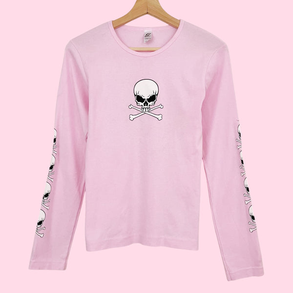 PINK SKULL LONG SLEEVE T-SHIRT (S/M)