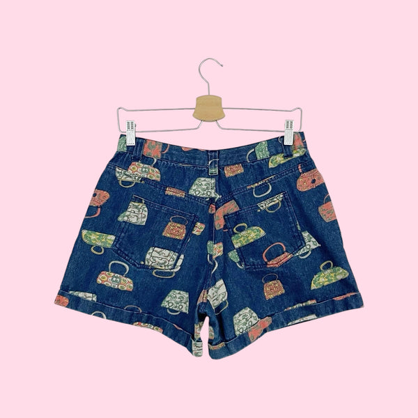 PURSE PRINT HIGH WAISTED DENIM SHORTS (29)