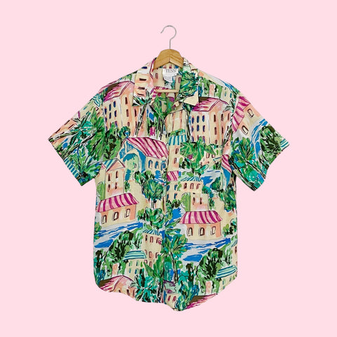 SCENIC PRINT SILK OVERSIZED BLOUSE (S-L)