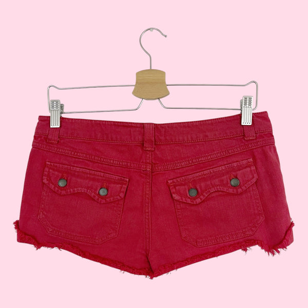 Y2K RED LOW RISE MICRO MINI SHORTS (28)