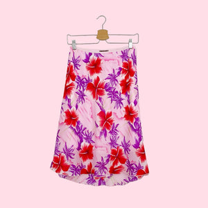 HAWAIIAN FLORAL MIDI SKIRT (L)