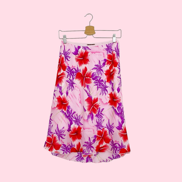 HAWAIIAN FLORAL MIDI SKIRT (L)