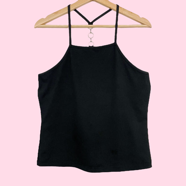 BLACK RACERBACK TANK W/ CHAIN STRAP (M)
