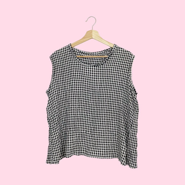 NAVY GINGHAM OPEN BACK TANK (M)