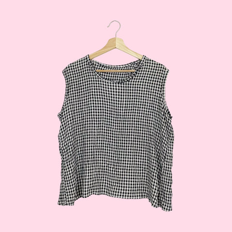 NAVY GINGHAM OPEN BACK TANK (M)