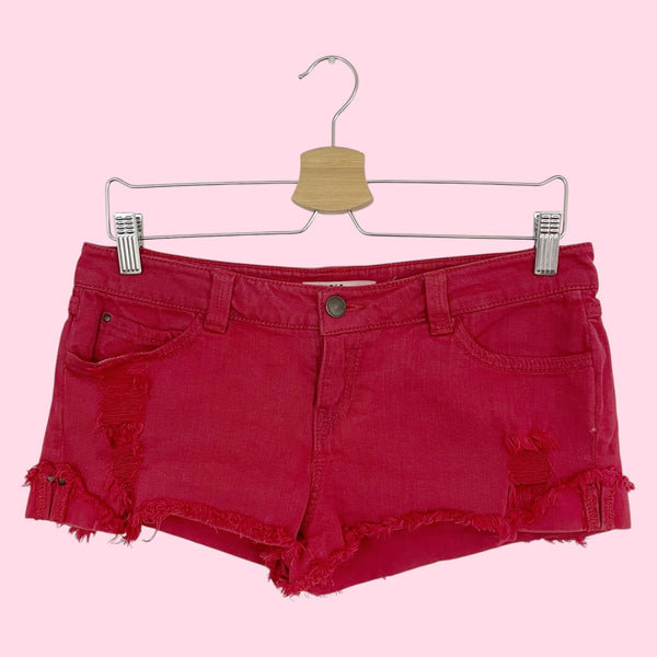 Y2K RED LOW RISE MICRO MINI SHORTS (28)