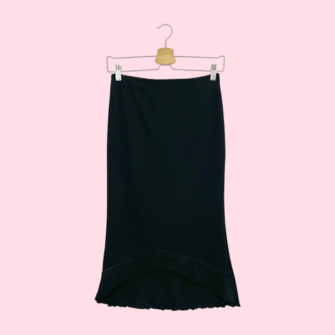 BLACK MIDI SKIRT W/ RUFFLE HEM (XS/S)