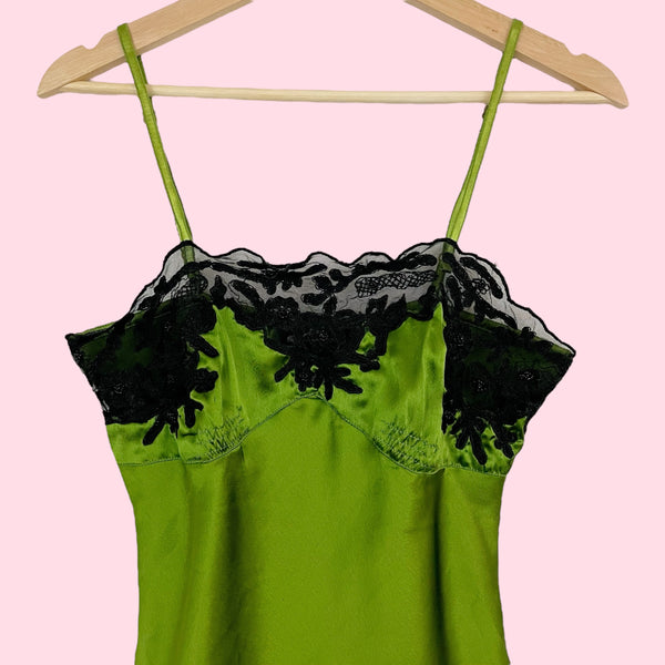 GREEN + BLACK SATIN TANK TOP (S)