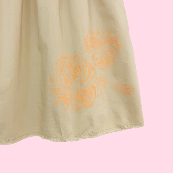 Tan + Orange Floral Midi Skirt w/ Ribbons (1)