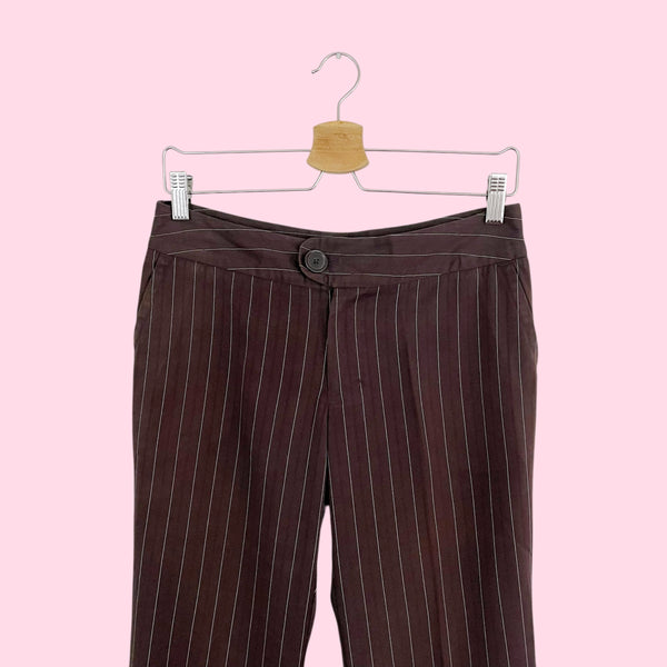 Y2K BROWN PINSTRIPE LOW RISE OFFICE PANTS (4)