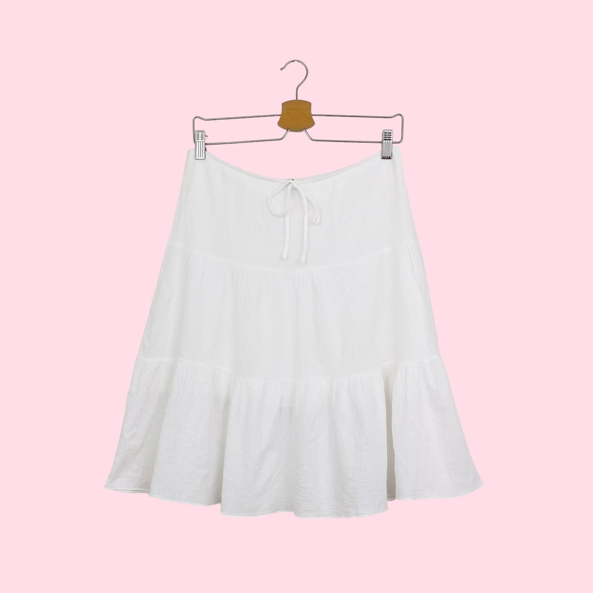 WHITE TIERED MIDI SKIRT (L)