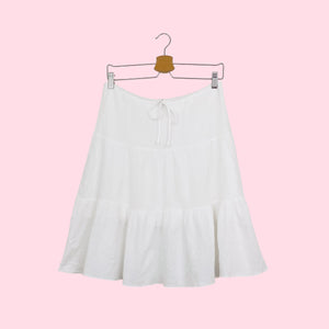 WHITE TIERED MIDI SKIRT (L)