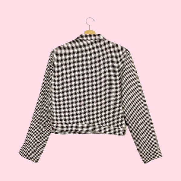 90s Express Brown + Cream Houndstooth Jacket (M)