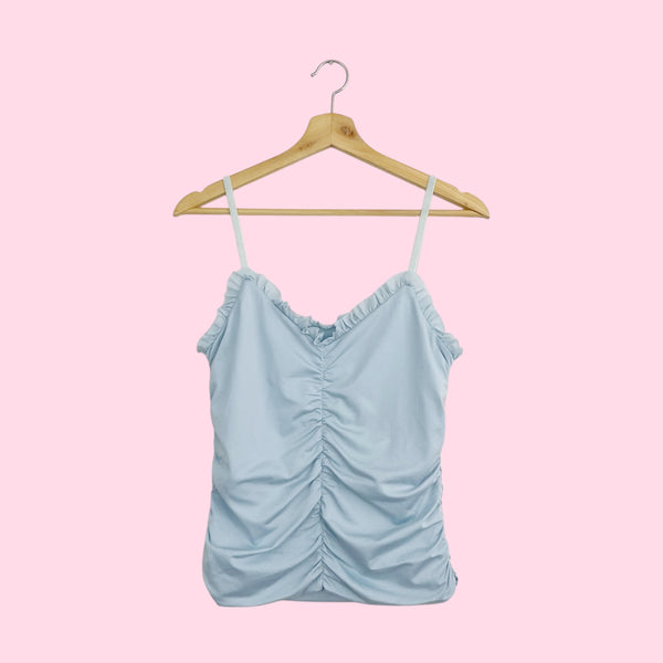 LIGHT BLUE RUCHED RUFFLE TANK (M)