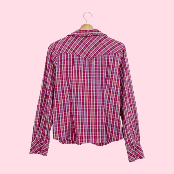 Burgundy Plaid Button Up Blouse (L)