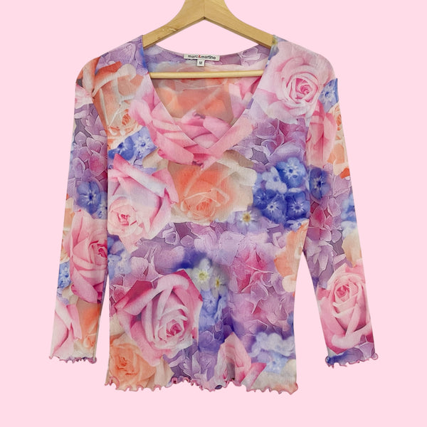PASTEL ROSE PRINT MESH TOP (M)