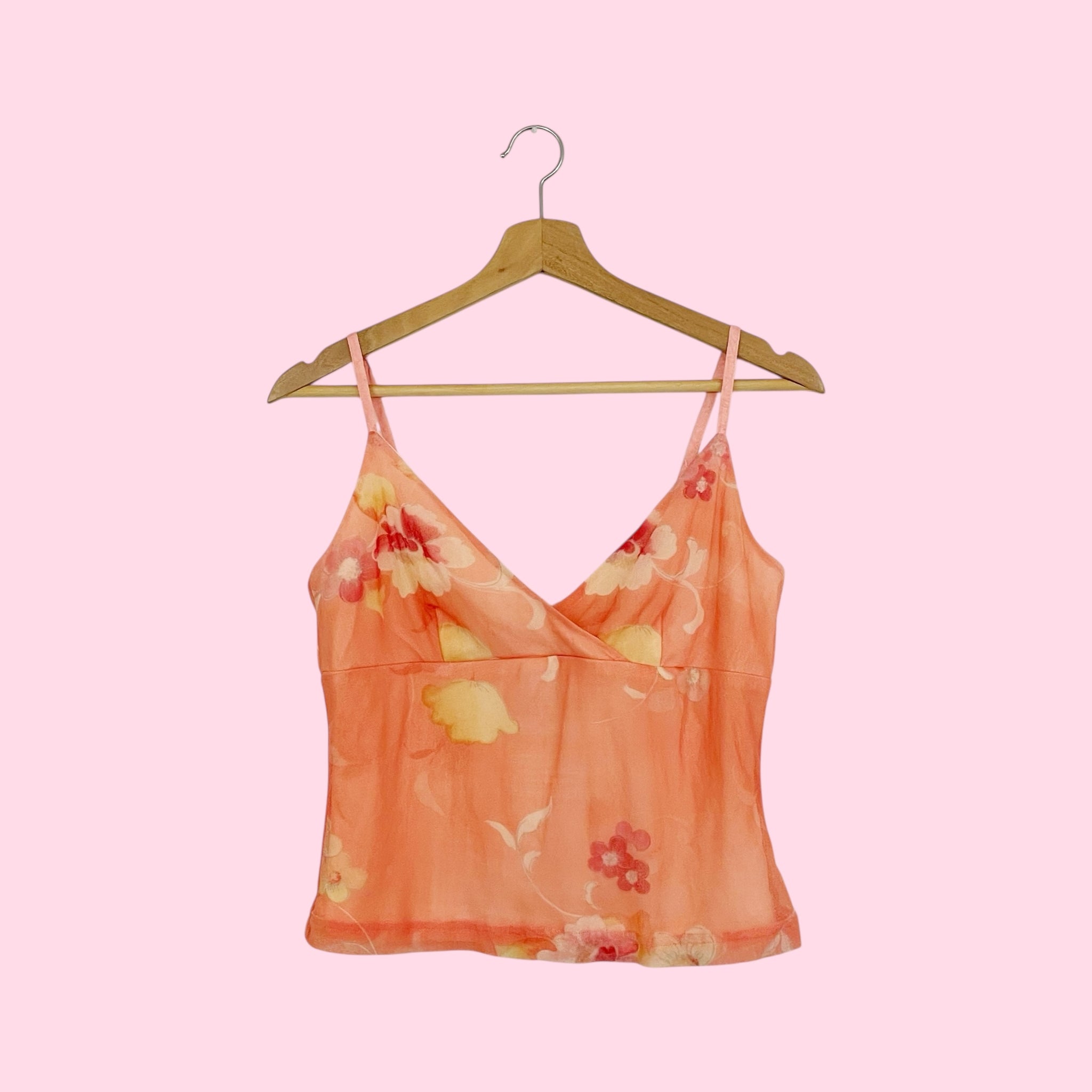 PEACH FLORAL MESH TANK (S/M)
