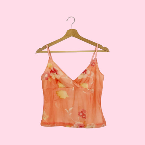 PEACH FLORAL MESH TANK (S/M)