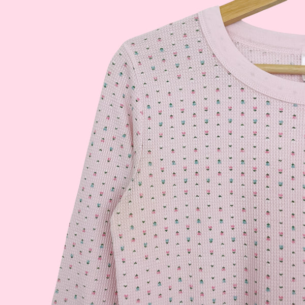 LIGHT PINK FLORAL THERMAL TOP (M)