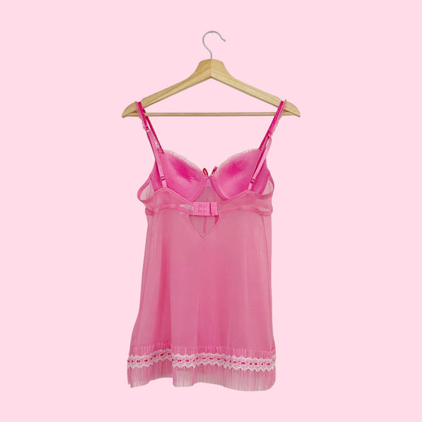 RAMPAGE PINK PLEATED MESH BABYDOLL (S)