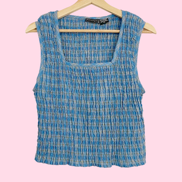 BLUE PLAID SMOCKED TANK (L)