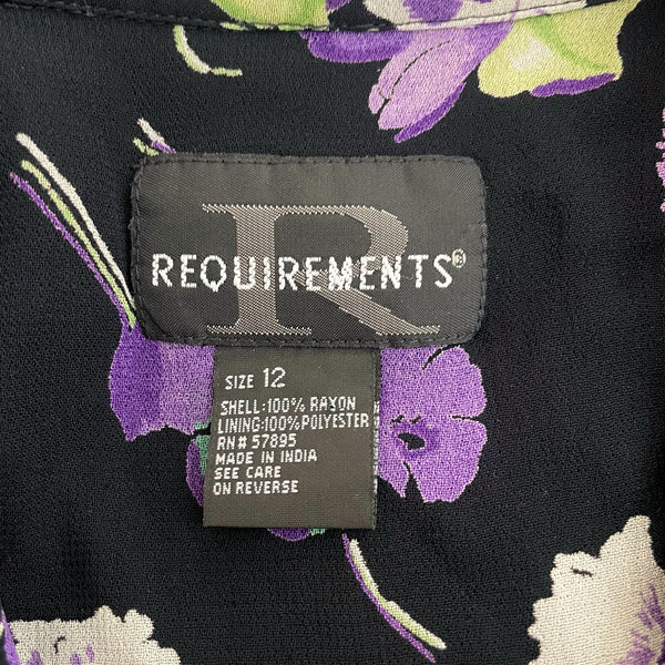 90s Navy Floral Rayon Tie Back Blouse (12)