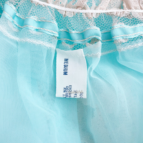 60s Aqua Nylon Peignoir w/ Tan Lace Trim (M)