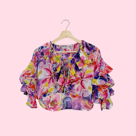 FLORAL RUFFLE CROP TOP (M)