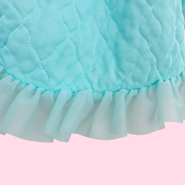 60s Aqua Quilted Ruffle Bed Jacket (S/M)