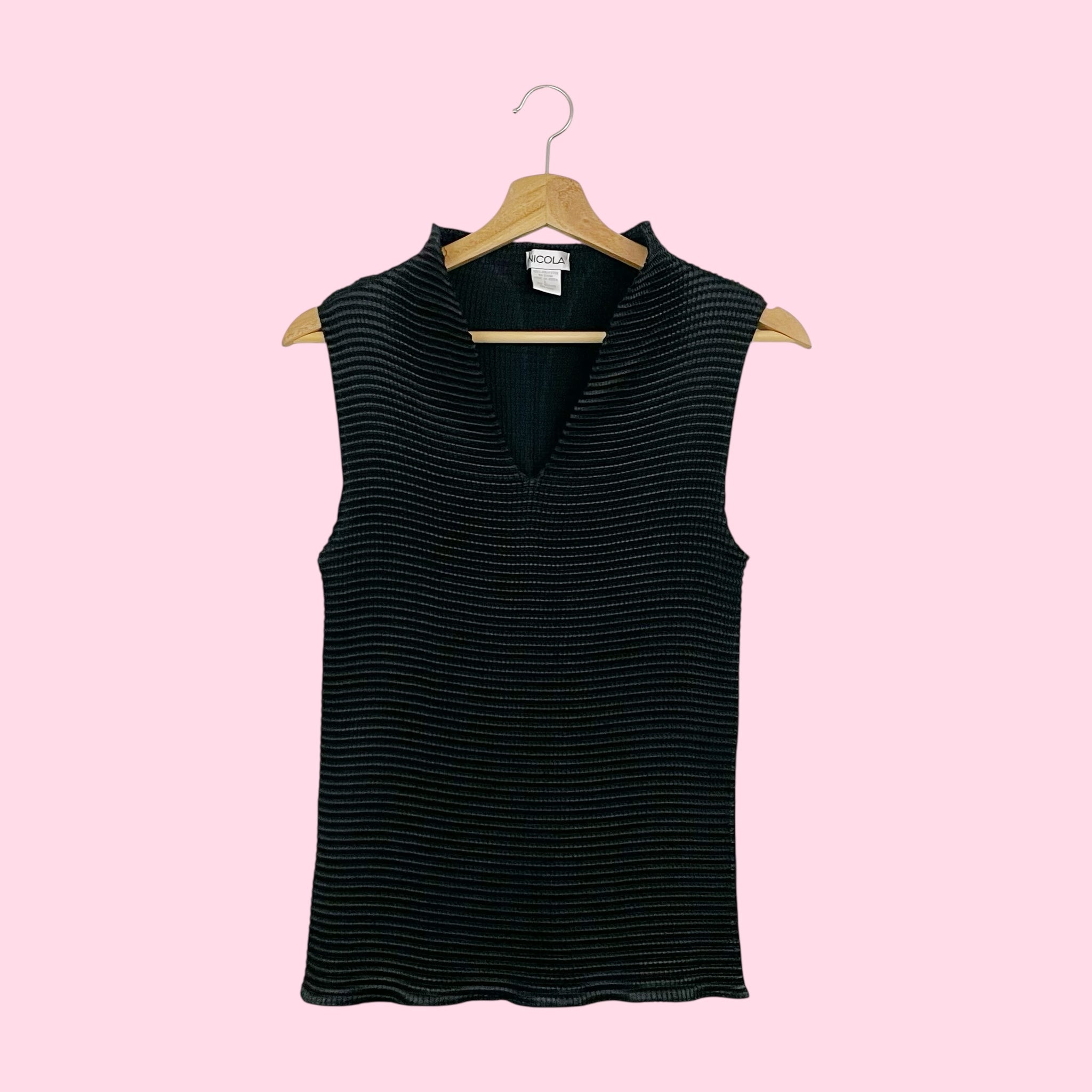 BLACK PLEATED HIGH NECK TOP (L)