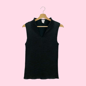 BLACK PLEATED HIGH NECK TOP (L)