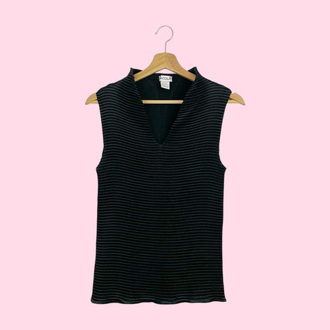 BLACK PLEATED HIGH NECK TOP (L)
