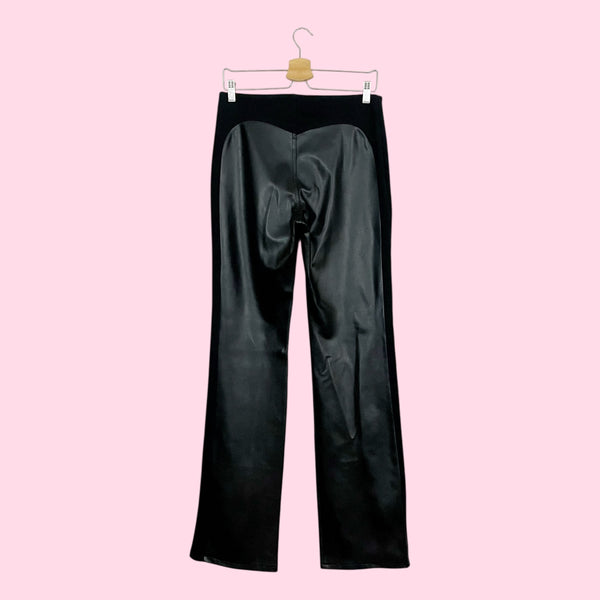 BLACK FAUX LEATHER PANEL PANTS (M)