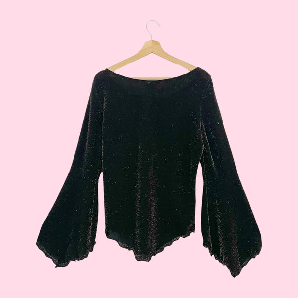 90s Black + Gold Metallic Blouse (XL)