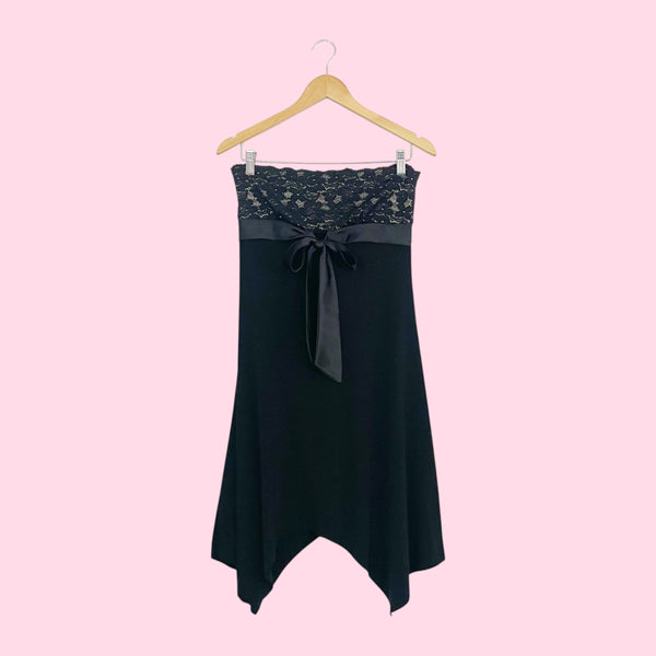 Y2K Strapless Asymmetrical Midi Dress (L)