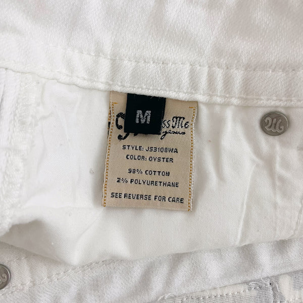 Y2K MISS ME WHITE + CAMO DENIM MINI SKIRT (M)