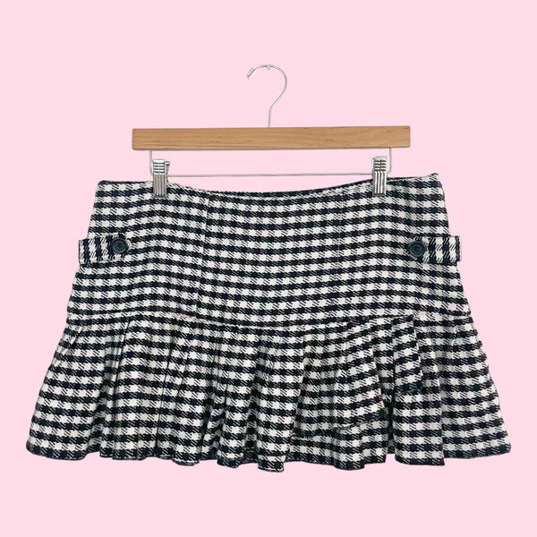 Y2K Roxy Black + White Plaid Pleated Low Rise Skirt (L)