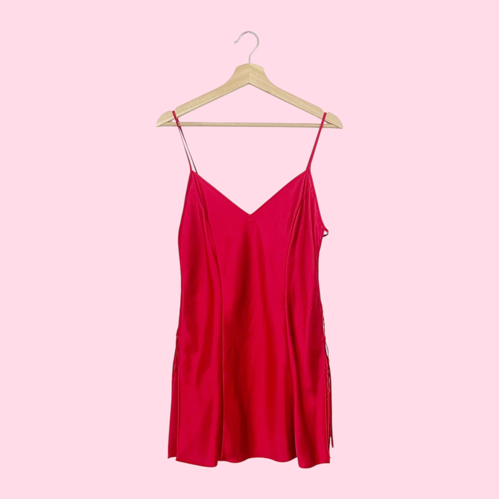 RED LACE UP SIDE SLIP DRESS (M)