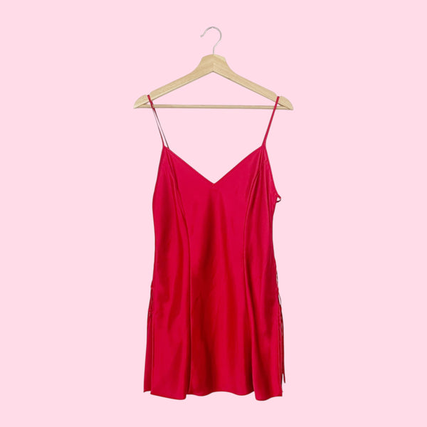 RED LACE UP SIDE SLIP DRESS (M)