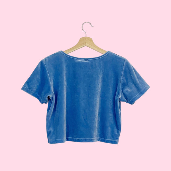 SKY BLUE VELVET CROP TOP (L)