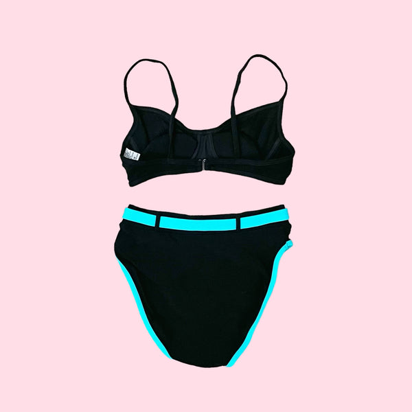 BLACK + AQUA HIGH WAISTED BIKINI (S)