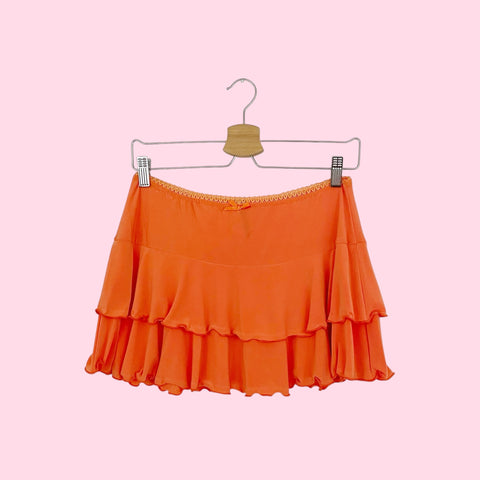 ORANGE LOW RISE RUFFLE MINI SKIRT (L)