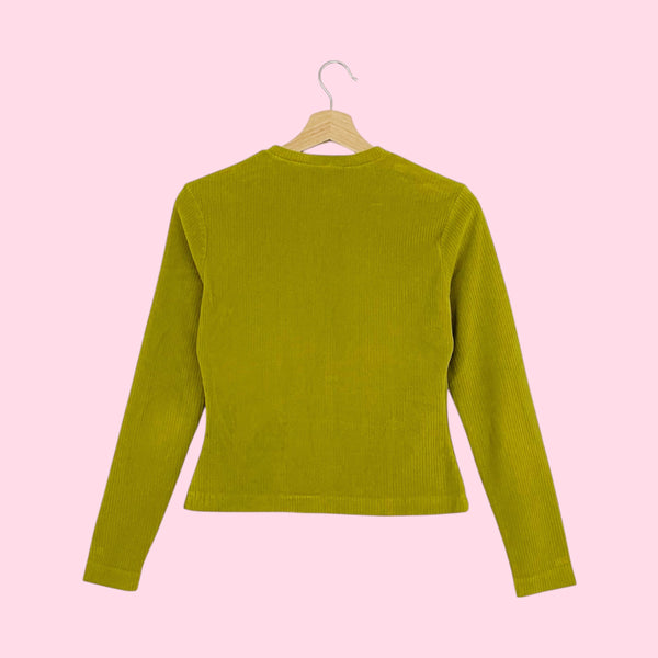 90S CHARTREUSE RIBBED VELOUR TOP (S)