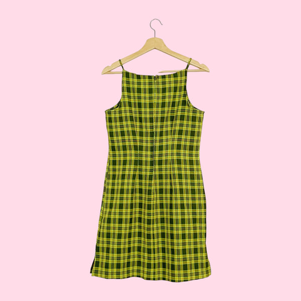 LIME GREEN PLAID DRESS (M)