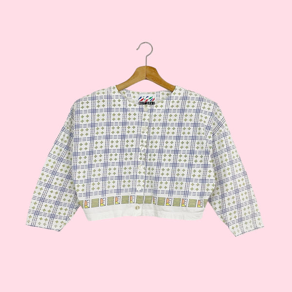 PRINTED CROPPED BUTTON UP TOP (M)