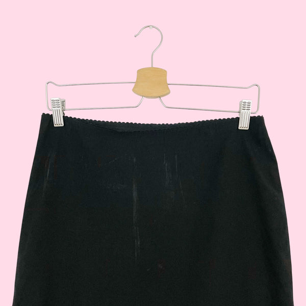 BLACK FEATHER TRIM MIDI SKIRT (M/L)