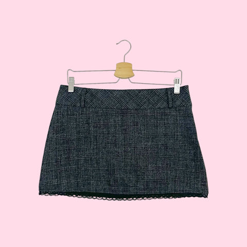 GRAY PLAID LACE TRIM MINI SKIRT (6/8)