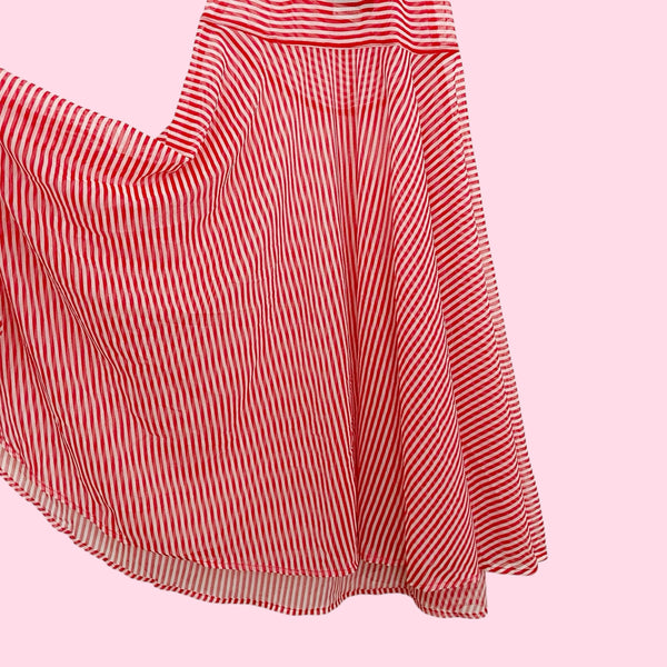 RED + WHITE STRIPED MESH HALTER DRESS (S)