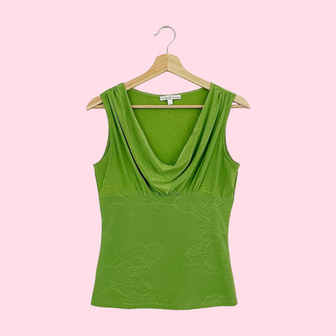 GREEN TEXTURED COWL NECK TANK (M)