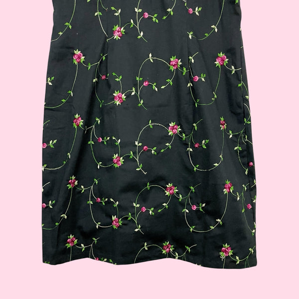BLACK FLORAL EMBROIDERED COTTON DRESS (M)